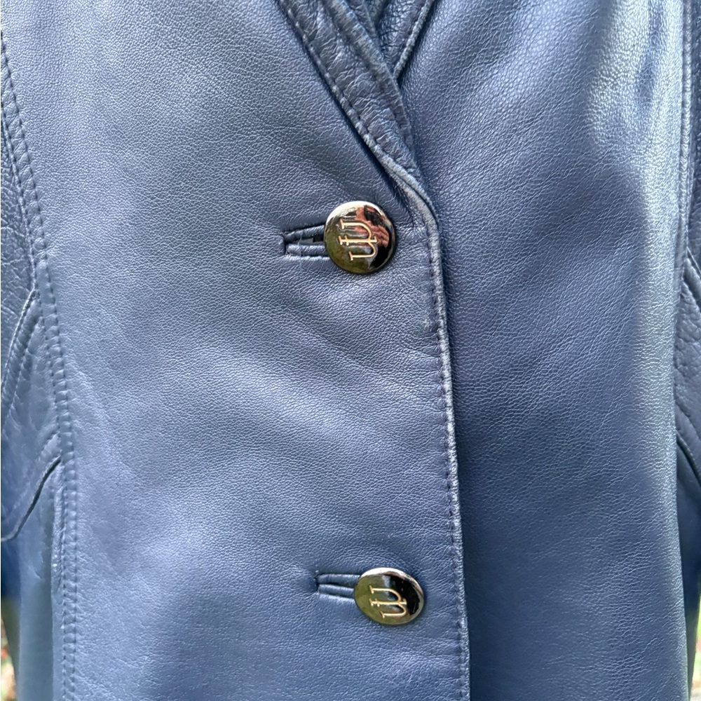 Vintage Mary Laurens genuine leather blazer in a rich deep blue tone. Sz M - Picture 8 of 11